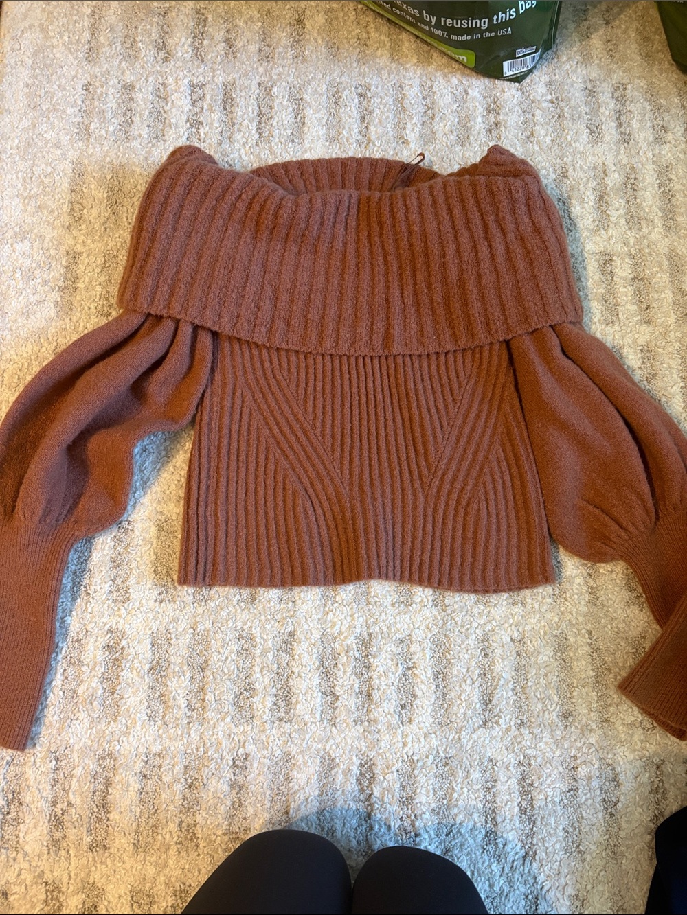 Anthropologie Off-Shoulder Ribbed Knit Sweater — Rust